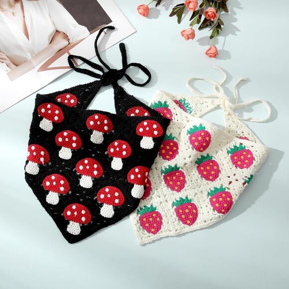 Crochet Head Kerchief Hair Scarf 2Pcs Women Girls Handmade Knitted Ponytail main image 5